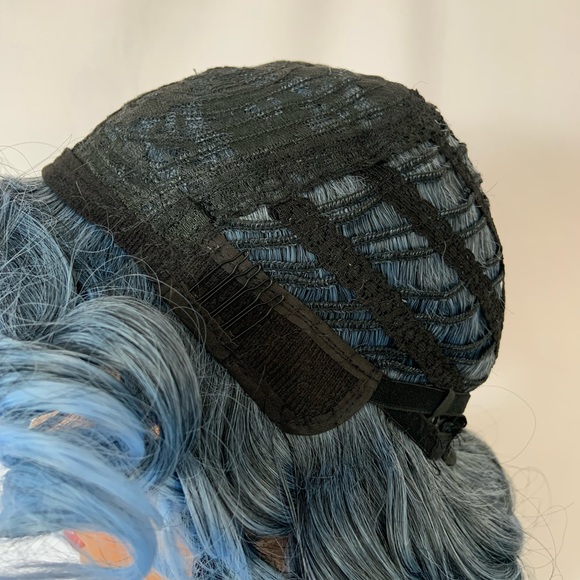 Curly Black & Pale Blue “Put On & Go” Premium Fiber Wig for Daily Wear or Events - Picture 5 of 9
